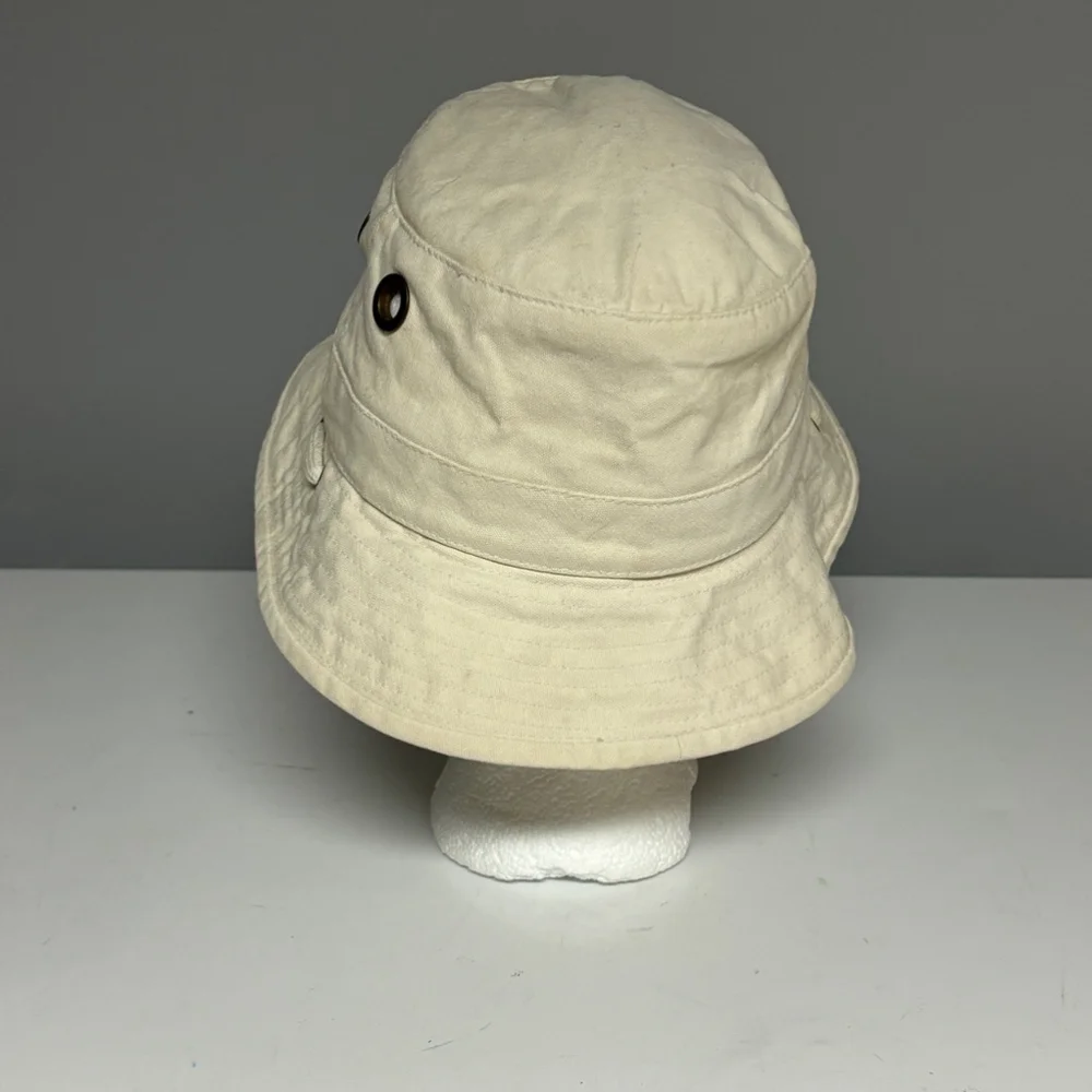 Tilley Endurables Hat Beige Men’s Size 6 3/4 Bucket Sun Straps Khaki - Stains